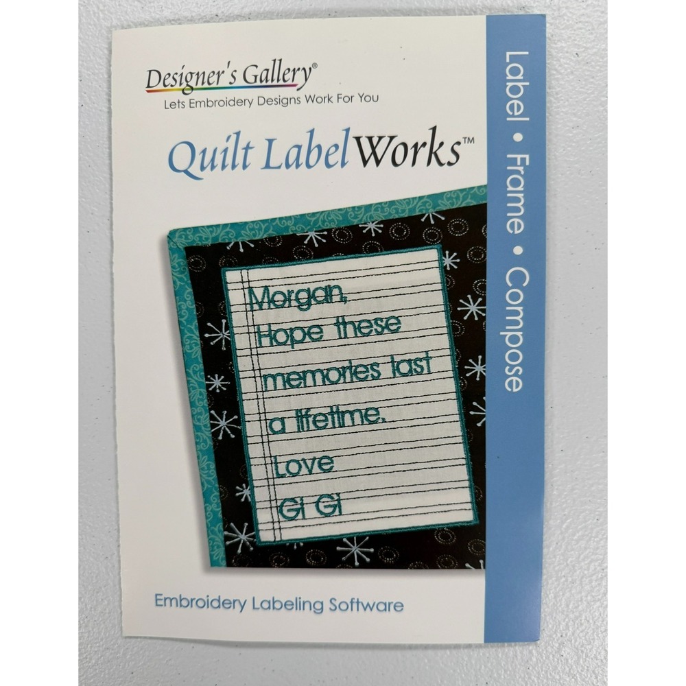 Designer's Gallery Quilt LabelWorks Embroidery Labeling Software CD EDG-QL